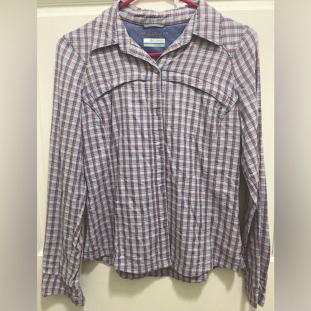 COLUMBIA OMNI-SHADE Sun Protection Button up Shirt Plaid S Women’s